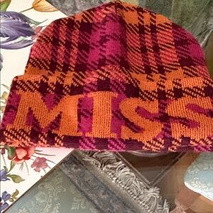 Missoni Orange and Purple Plaid woman hat 50percent wool made in Italy
